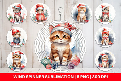 Wind Spinner Watercolor Christmas Cat Sublimation artnoy 
