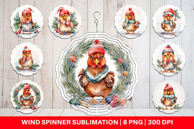 Wind Spinner Watercolor Christmas Chiken Sublimation artnoy 