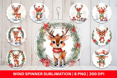 Wind Spinner Watercolor Christmas Deer Sublimation artnoy 