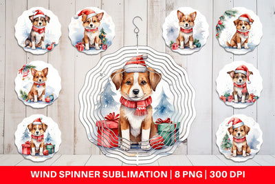 Wind Spinner Watercolor Christmas Dog Sublimation artnoy 