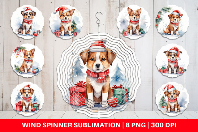 Wind Spinner Watercolor Christmas Dog Sublimation artnoy 