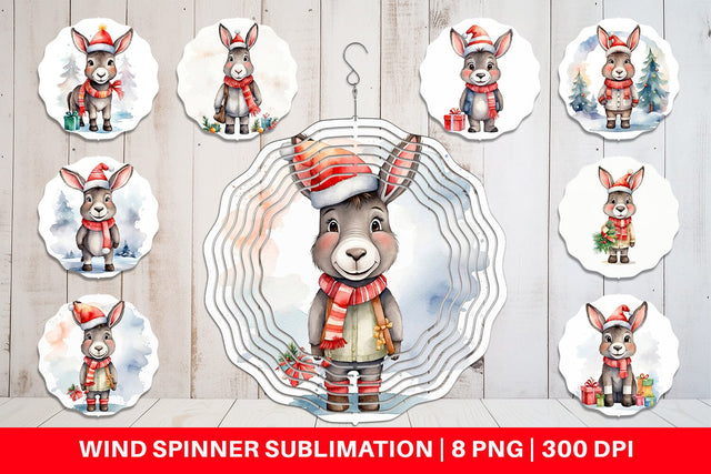 Wind Spinner Watercolor Christmas donkey Sublimation artnoy 