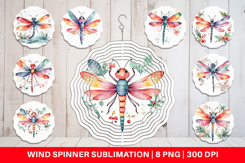 Wind Spinner Watercolor Christmas Dragonfly Sublimation artnoy 