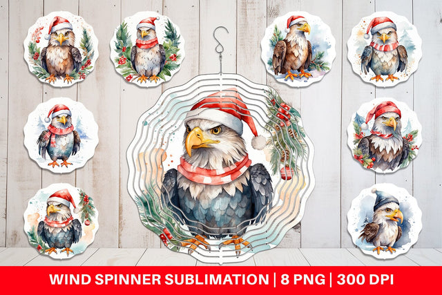 Wind Spinner Watercolor Christmas Eagle Sublimation artnoy 