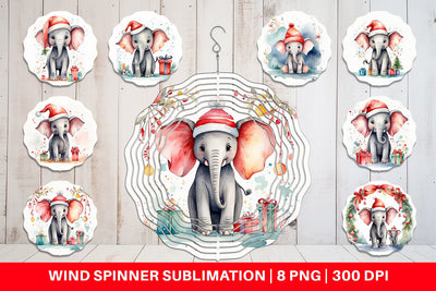 Wind Spinner Watercolor Christmas Elephant Sublimation artnoy 