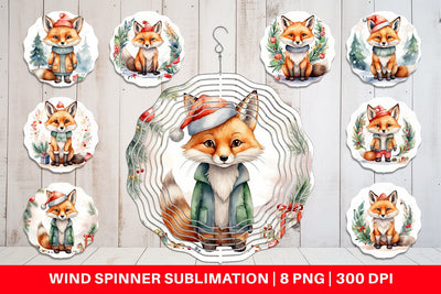 Wind Spinner Watercolor Christmas Fox Sublimation artnoy 