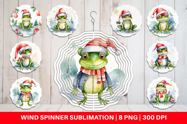 Wind Spinner Watercolor Christmas Frog Sublimation artnoy 
