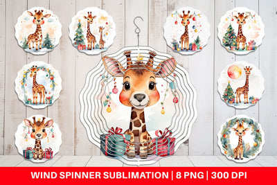 Wind Spinner Watercolor Christmas Giraffe Sublimation artnoy 
