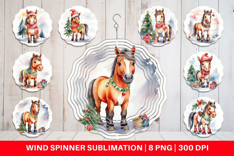 Wind Spinner Watercolor Christmas Horse Sublimation artnoy 