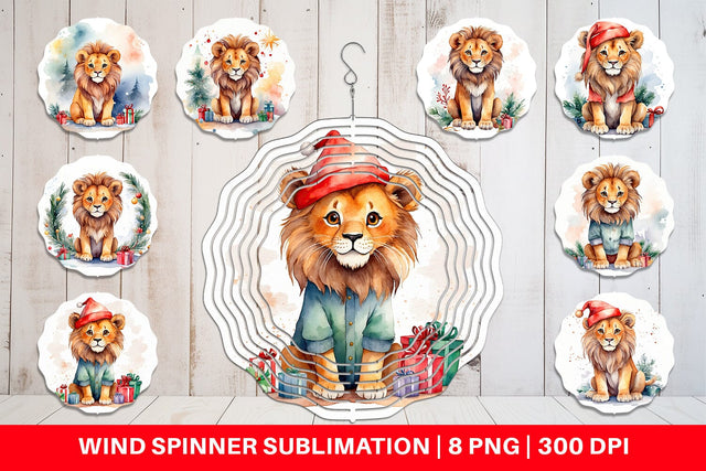 Wind Spinner Watercolor Christmas Lion Sublimation artnoy 