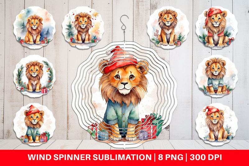 Wind Spinner Watercolor Christmas Lion Sublimation artnoy 