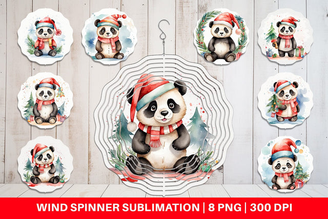 Wind Spinner Watercolor Christmas Panda Sublimation artnoy 