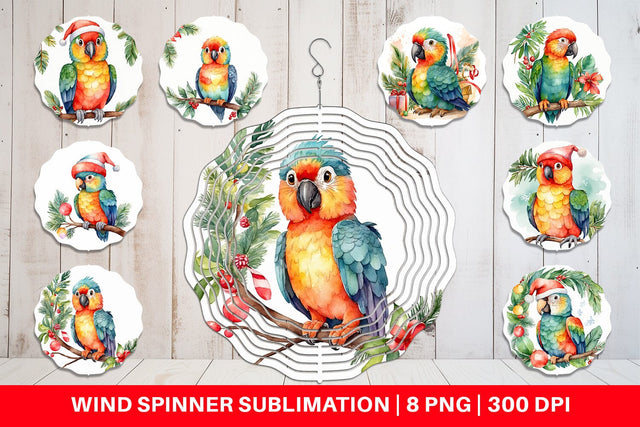 Wind Spinner Watercolor Christmas Parrot Sublimation artnoy 