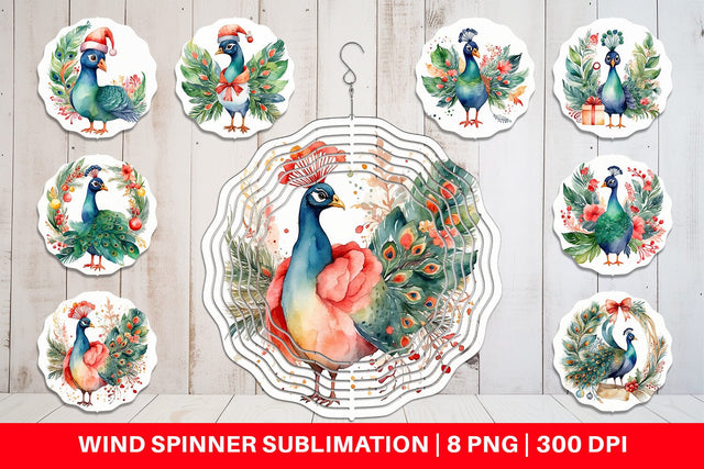 Wind Spinner Watercolor Christmas Peacock Sublimation artnoy 