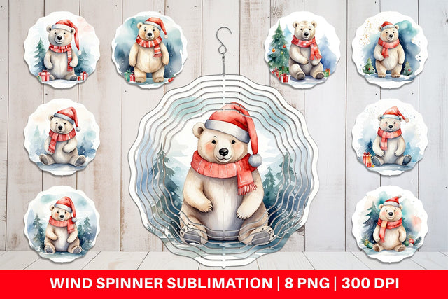 Wind Spinner Watercolor Christmas Polar Bear Sublimation artnoy 