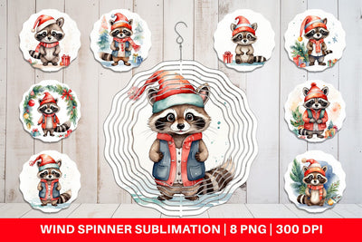 Wind Spinner Watercolor Christmas Raccoon Sublimation artnoy 