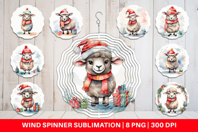 Wind Spinner Watercolor Christmas sheep Sublimation artnoy 