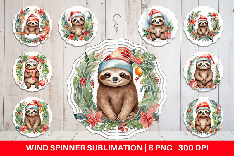 Wind Spinner Watercolor Christmas sloth Sublimation artnoy 