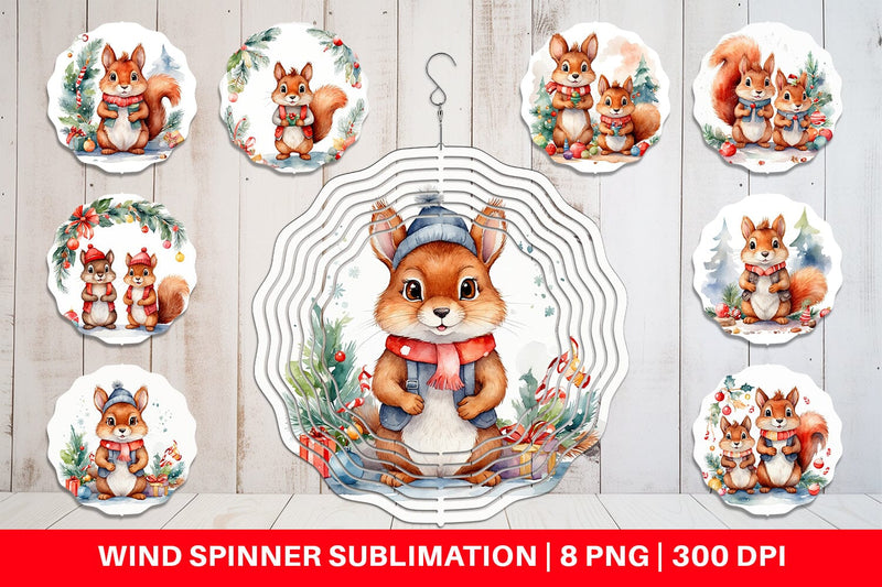 Wind Spinner Watercolor Christmas Squirrel Sublimation artnoy 
