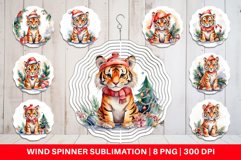 Wind Spinner Watercolor Christmas Tiger Sublimation artnoy 