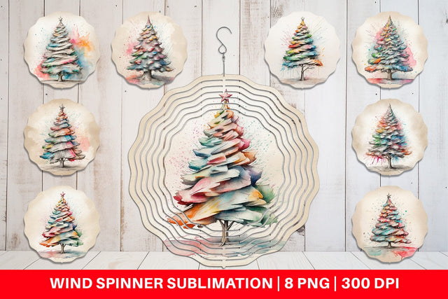 Wind Spinner Watercolor Christmas Tree Sublimation artnoy 