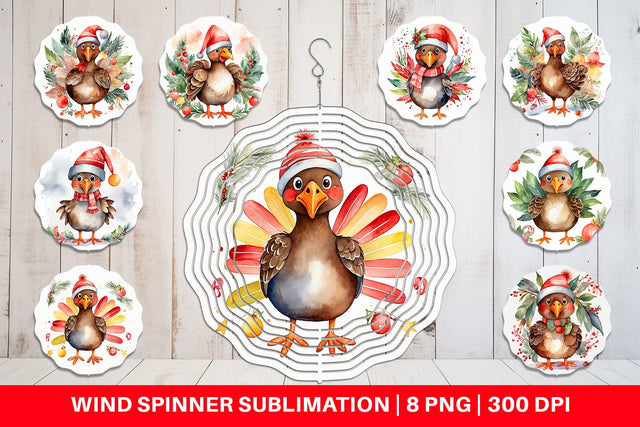 Wind Spinner Watercolor Christmas turkey Sublimation artnoy 