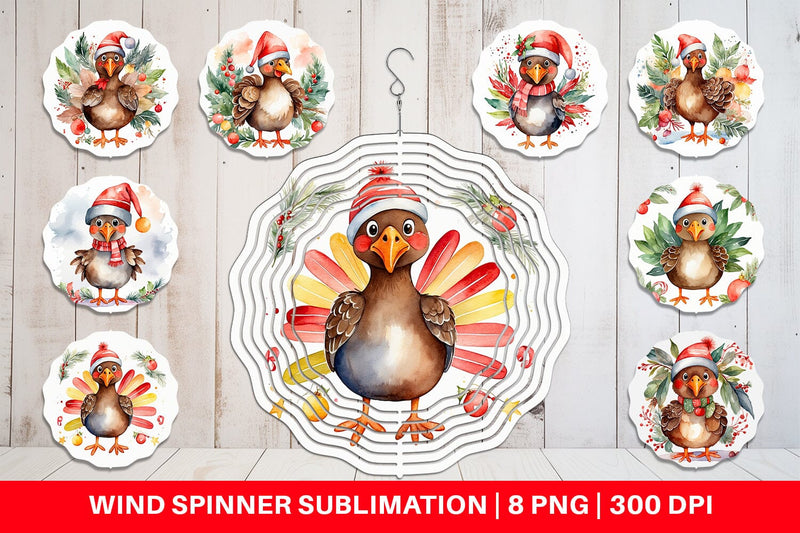 Wind Spinner Watercolor Christmas turkey Sublimation artnoy 