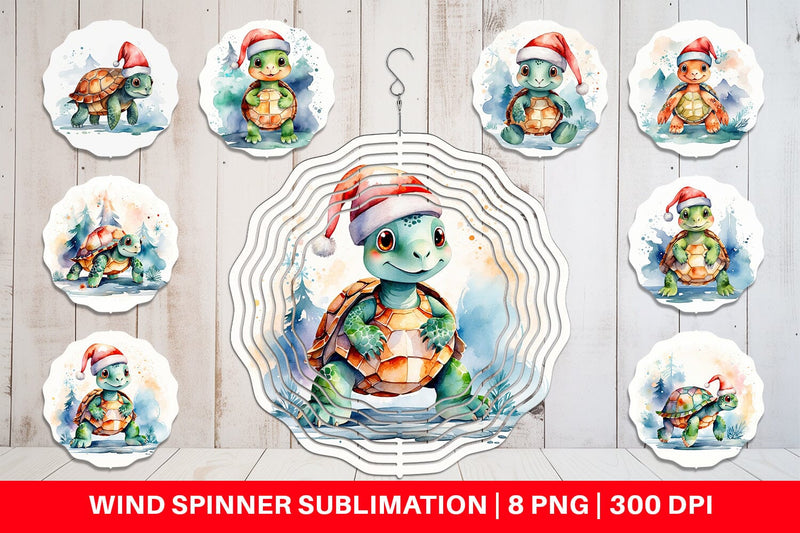 Wind Spinner Watercolor Christmas Turtle Sublimation artnoy 