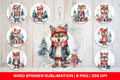 Wind Spinner Watercolor Christmas Wolf Sublimation artnoy 