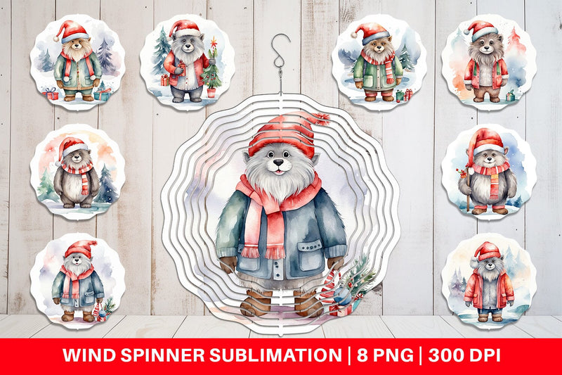 Wind Spinner Watercolor Christmas Yeti Sublimation artnoy 