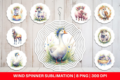 Wind Spinner Watercolor Classic Farmhouse Floral Sublimation artnoy 