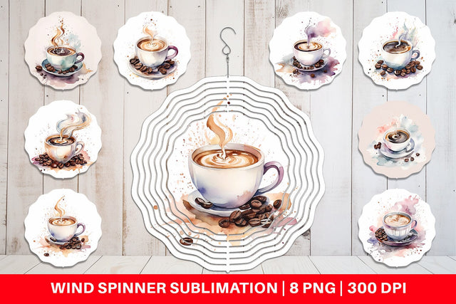 Wind Spinner Watercolor Coffee Cup Sublimation artnoy 