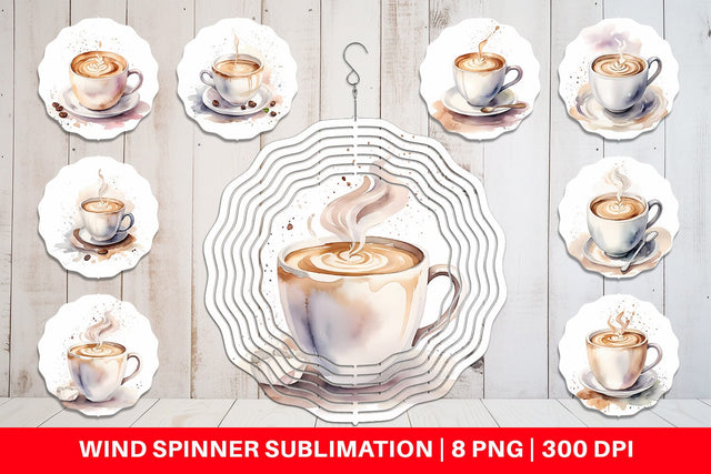 Wind Spinner Watercolor Coffee Cup Sublimation artnoy 