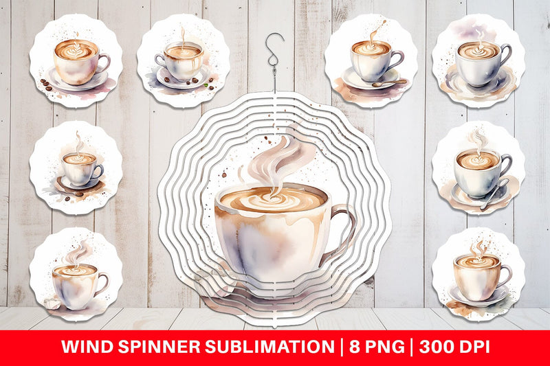 Wind Spinner Watercolor Coffee Cup Sublimation artnoy 
