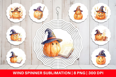 Wind Spinner Watercolor Cozy Autumn Spellcraft Witch Sublimation artnoy 