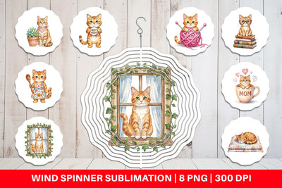 Wind Spinner Watercolor Cozy Cat Mom Lifestyle Art Sublimation artnoy 