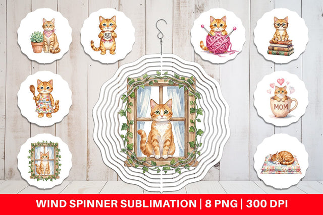 Wind Spinner Watercolor Cozy Cat Mom Lifestyle Art Sublimation artnoy 
