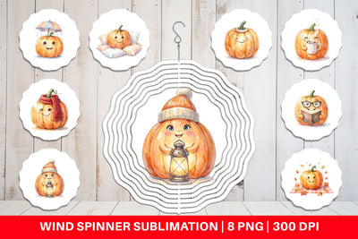 Wind Spinner Watercolor Cozy Fall Lifestyle Pumpkin Sublimation artnoy 