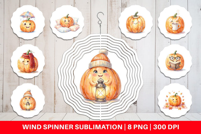 Wind Spinner Watercolor Cozy Fall Lifestyle Pumpkin Sublimation artnoy 