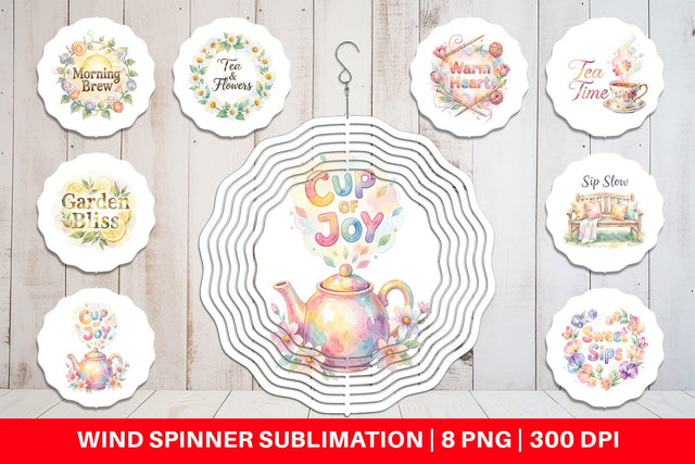 Wind Spinner Watercolor Cozy Garden Tea Quotes Sublimation artnoy 