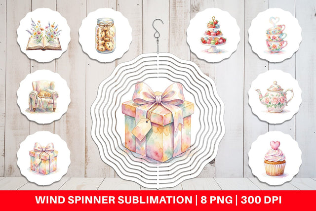 Wind Spinner Watercolor Cozy Tea Time Mom Brunch Sublimation artnoy 