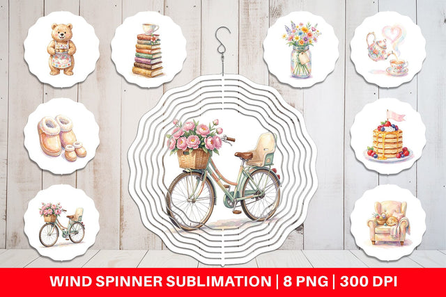Wind Spinner Watercolor Cozy Tea Time Mom Lifestyle Sublimation artnoy 