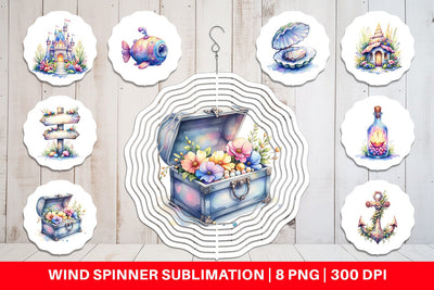 Wind Spinner Watercolor Cute Ocean Objects Sublimation artnoy 