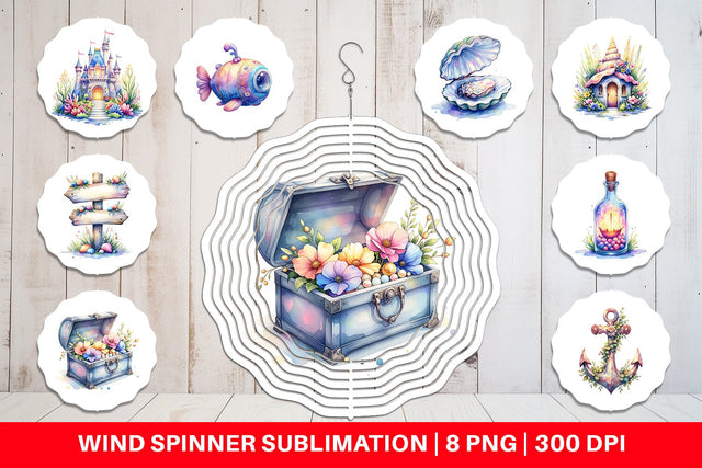 Wind Spinner Watercolor Cute Ocean Objects Sublimation artnoy 