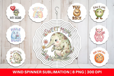 Wind Spinner Watercolor Cute Ugly Momster Quotes Sublimation artnoy 