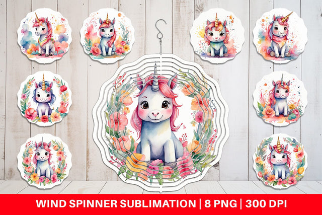 Wind Spinner Watercolor Cute Unicorn Sublimation artnoy 