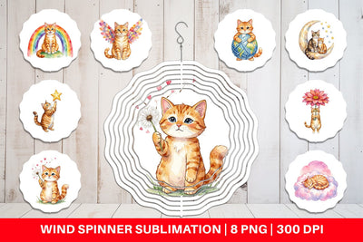 Wind Spinner Watercolor Dreamy Mother Cat Sky Art Sublimation artnoy 