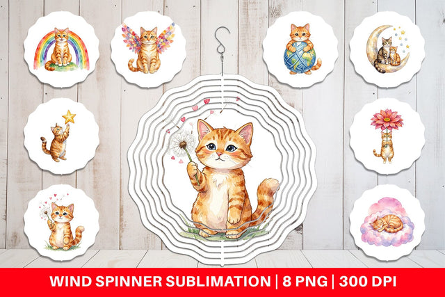 Wind Spinner Watercolor Dreamy Mother Cat Sky Art Sublimation artnoy 