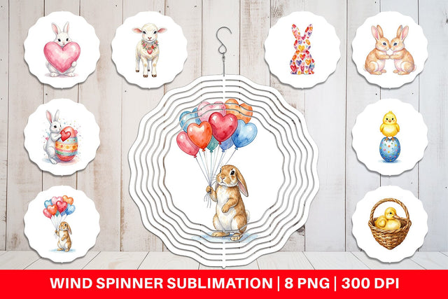 Wind Spinner Watercolor Easter Bunny Heart Love Art Sublimation artnoy 
