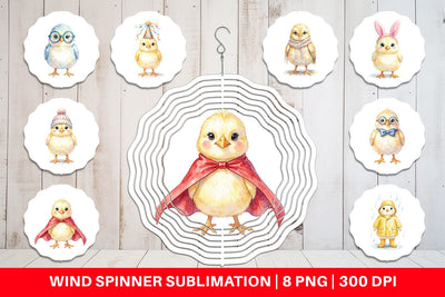 Wind Spinner Watercolor Easter Chick Dress Up Art Sublimation artnoy 